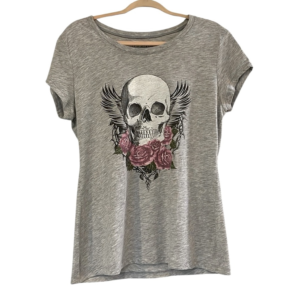 WOUND UP SHORT SLEEVE SKULL GRAPHIC TEE GRAY PLUS SIZE XXL